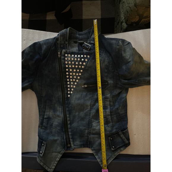 Studded Denim Moto Jacket Forever 21 M  Bikercore Festival Streetwear Rocker - Picture 9 of 11